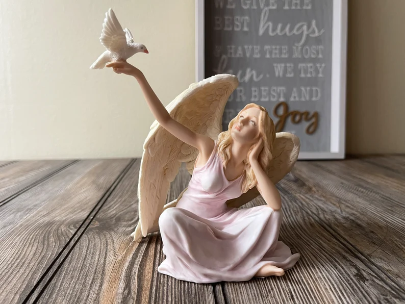 hand painted sitting angel statue