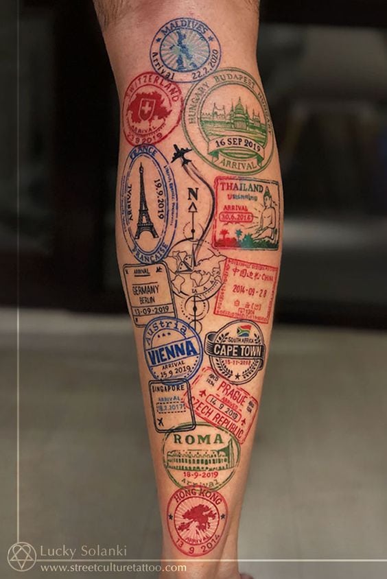 travel stamps tattoo