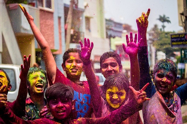 children celebrating the holi festival