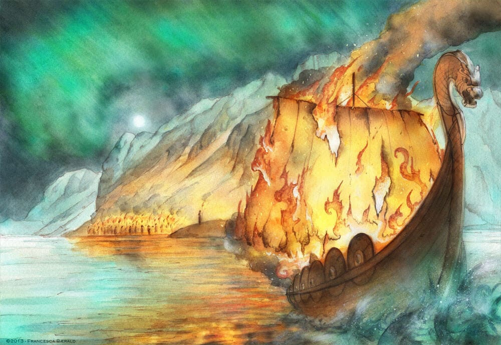illustration of traditional norse ship burials