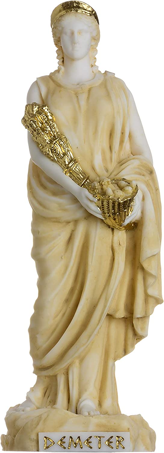 demeter alabaster statue with gold accents