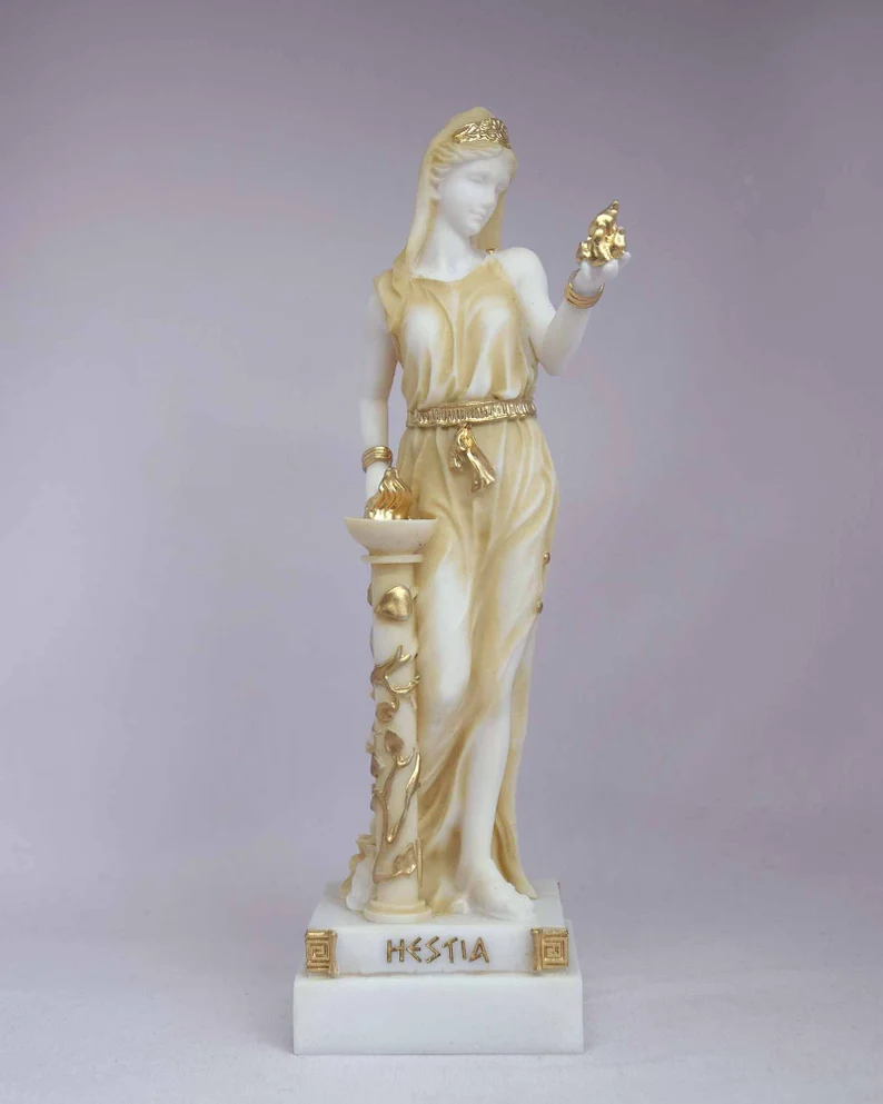 hestia alabaster statue with gold accents