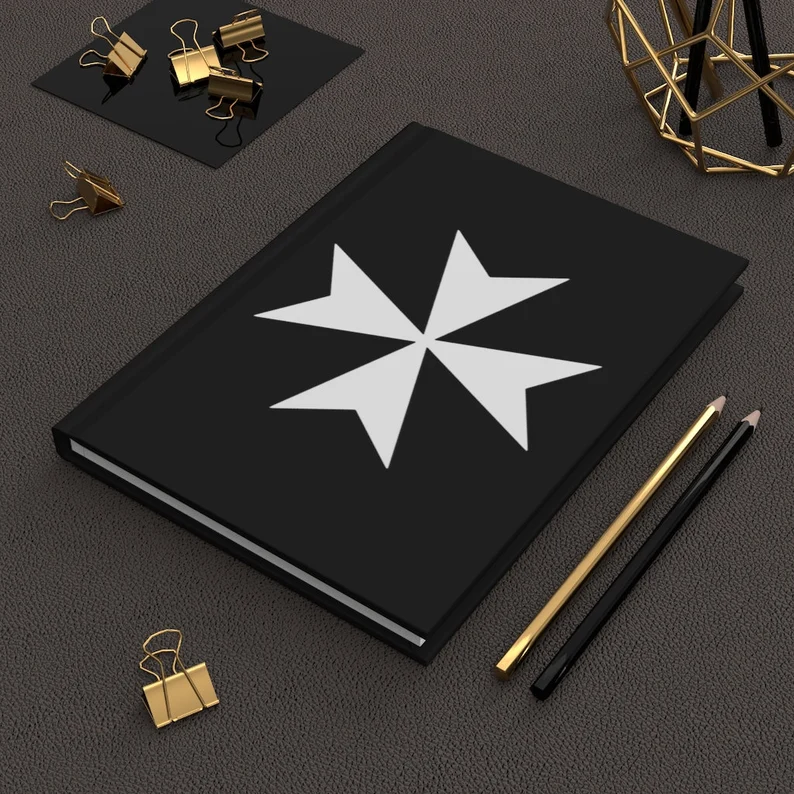 a jblack journal with maltese cross design