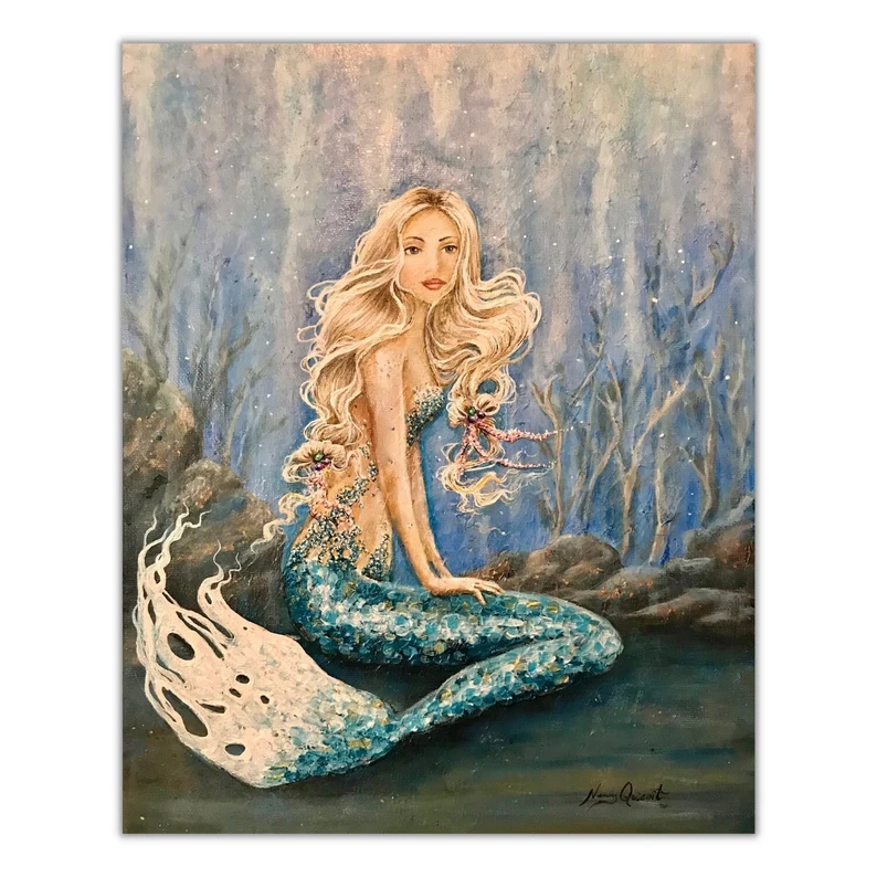 Blonde mermaid painting print