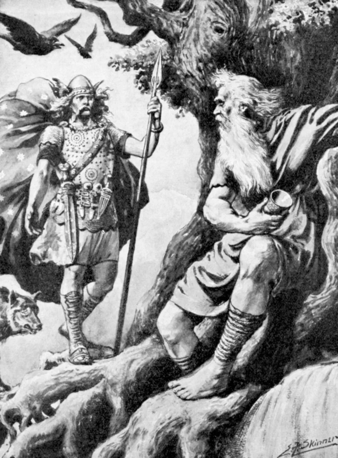 Odin Norse god approaching Mimir