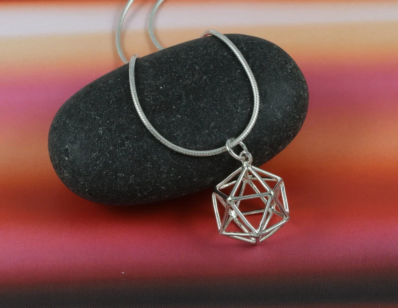 Sterling Silver Icosahedron 3D pendant