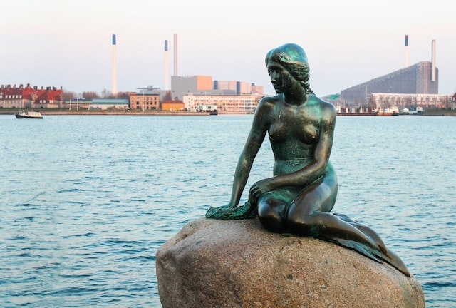 The Statue of the Little Mermaid on a Rock in Copenhagen