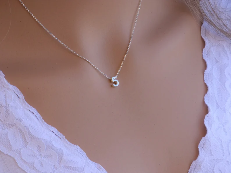 Tiny Sterling Silver Number Necklace