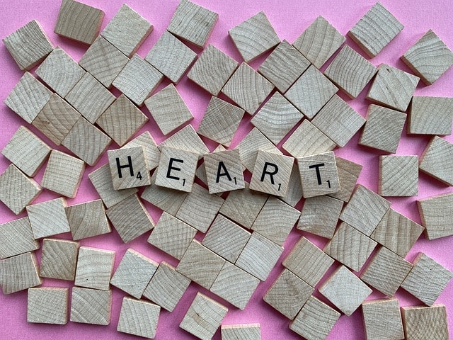 heart word scrabble pieces