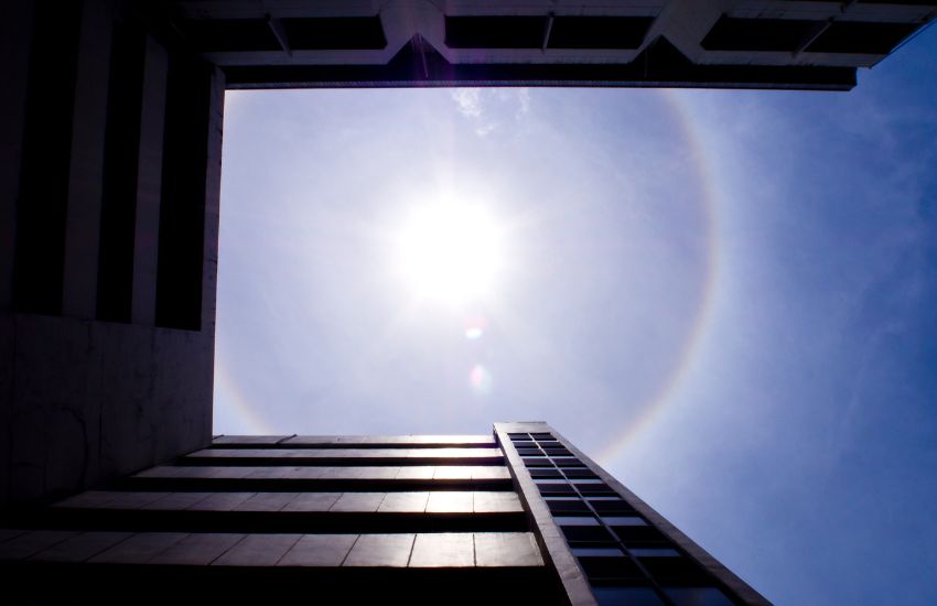 a view of a sundog halo with a building