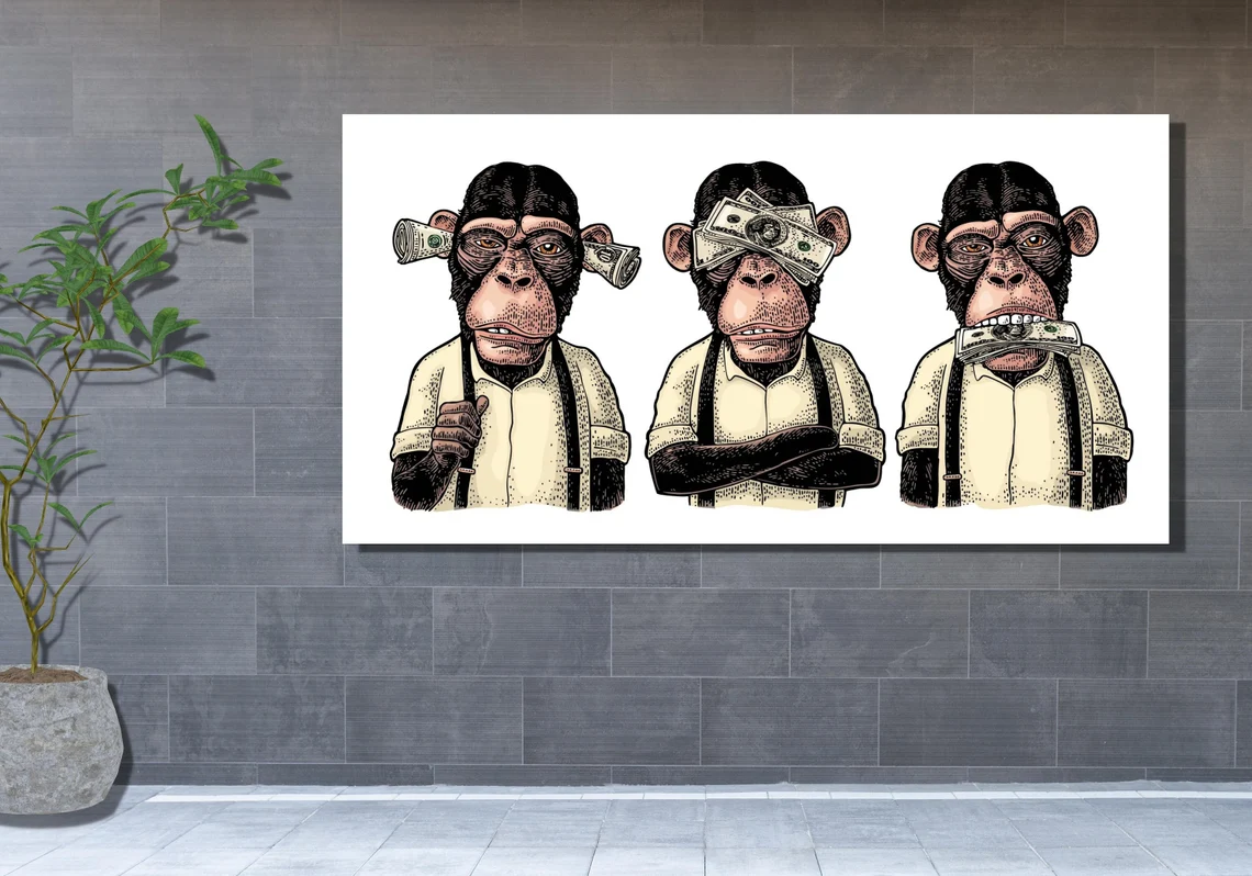 three wise monkeys with money