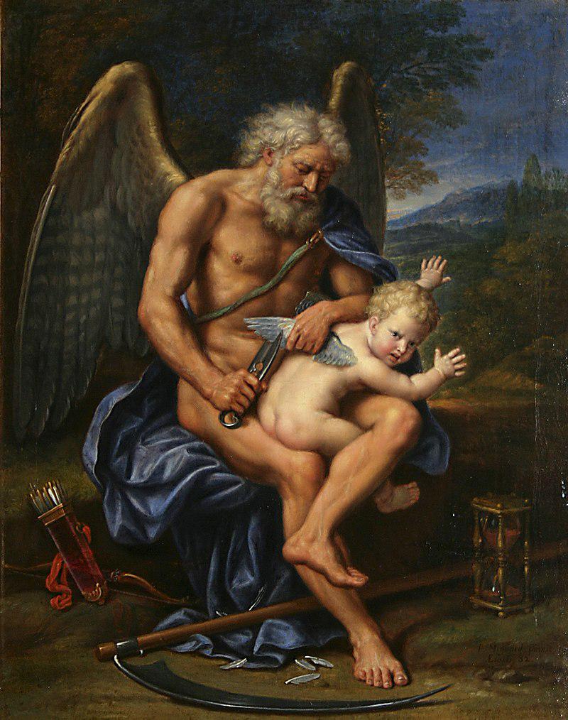 depiction of time clipping cupid's wings