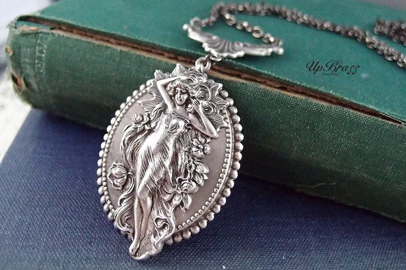 Aphrodite-- aged sterling silver plated brass