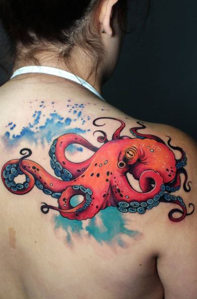 Colourful octopus tattoo