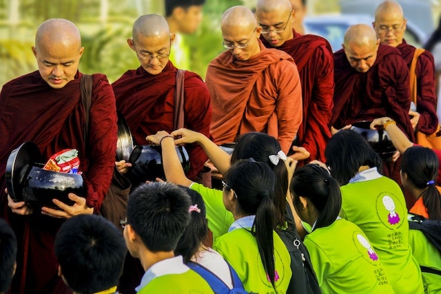 Buddhist monks standing outdoor