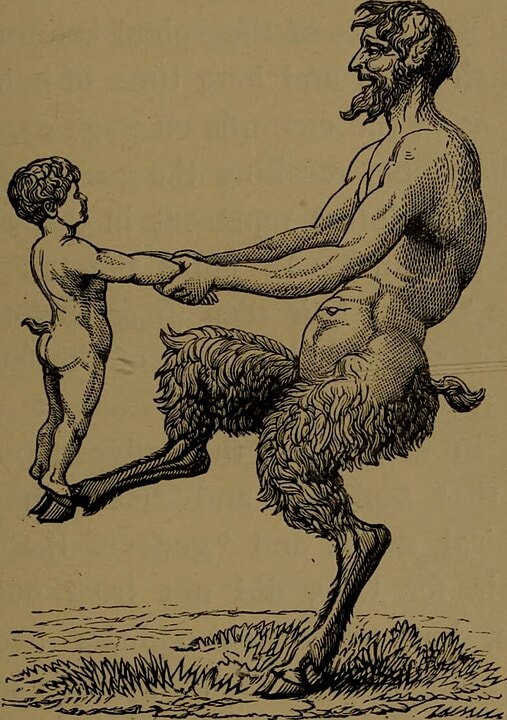 Depiction of an aegipan with a young pan (1890)