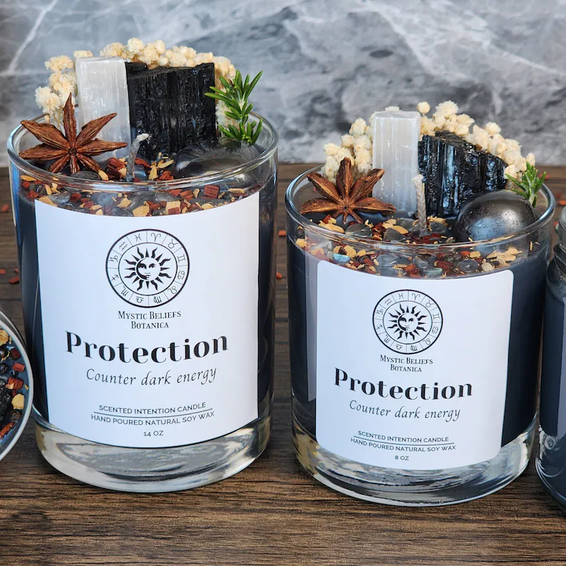 Protection Intention Candle With Crystals And Herbs