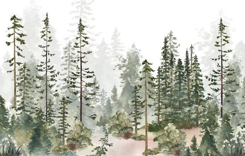 Watercolor Pine Tree Forest