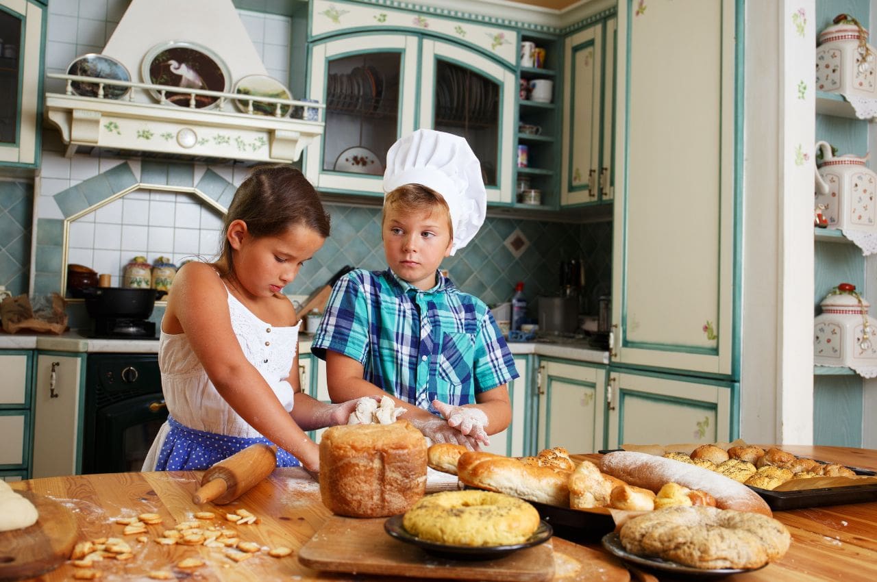 children baking wheat breads