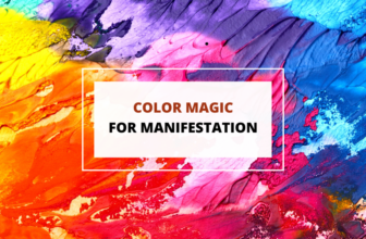 Vibrant abstract background in shades of yellow, orange, pink, and blue with the text "Color Magic for Manifestation."